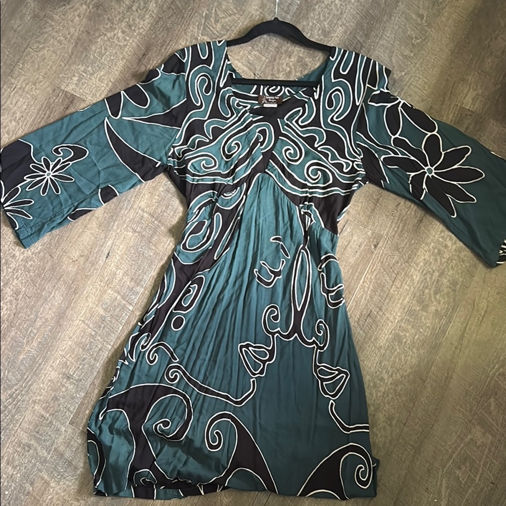 Vintage wahine toa Teal and Black Dress